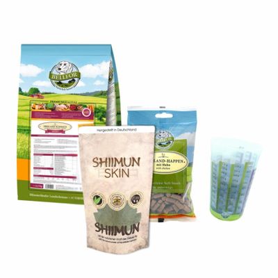 Bellfor Miniature Schnauzer Food Set: Grain-Free Chicken Dry Food 2.5 kg, Soft Treats 200 g & Shiimun Skin Powder 50 g