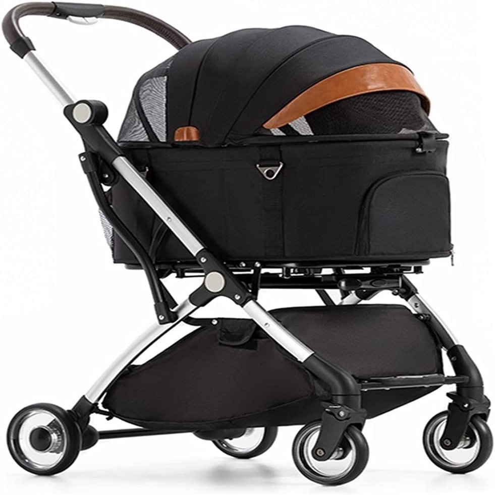 X&Z-XAOY Lightweight Foldable Pet Stroller for Cats and Dogs, 4-Wheel, Black