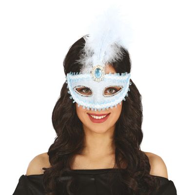 Half-Blue Blue Face Mask with Feathered Woman
