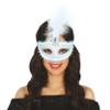 Half-Blue Blue Face Mask with Feathered Woman view 1