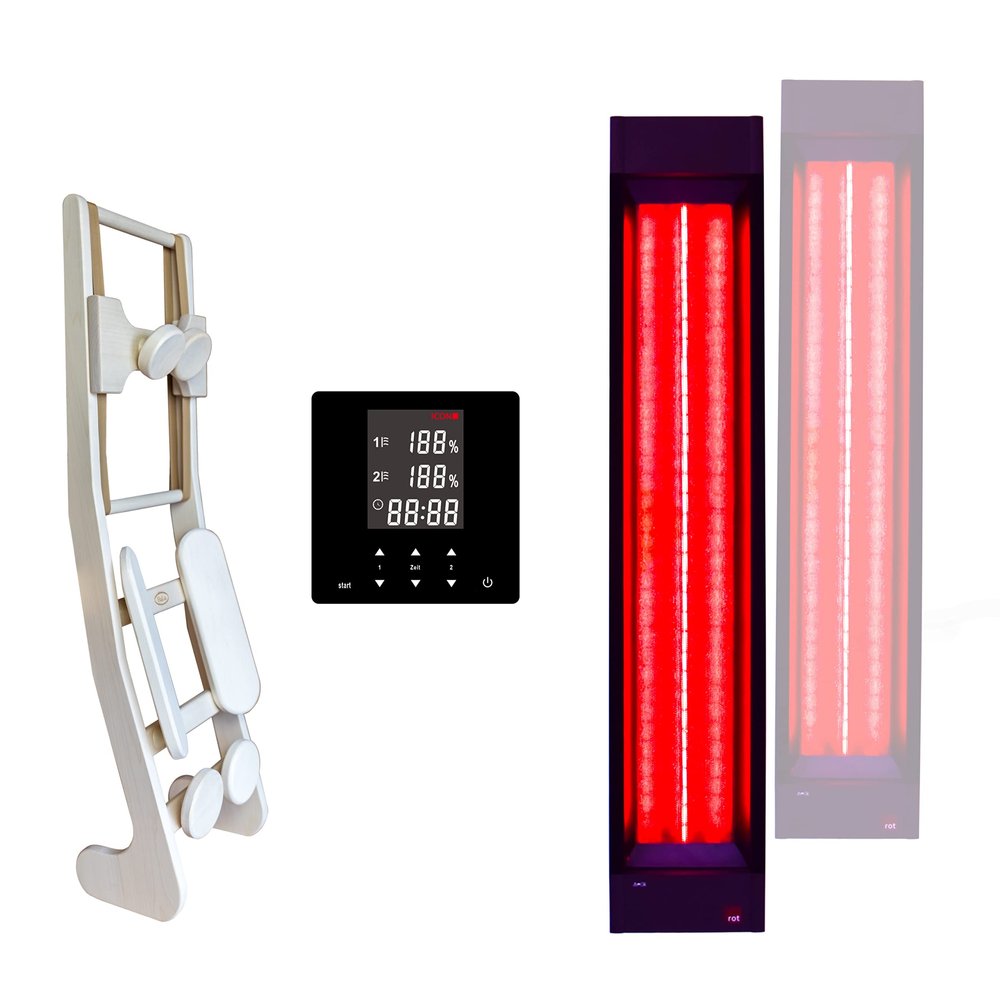 1x InfraROTmed 500W + 1x 750W infrared radiator with controller and backrest, full-spectrum deep-heat radiator for saunas and infrared cabins