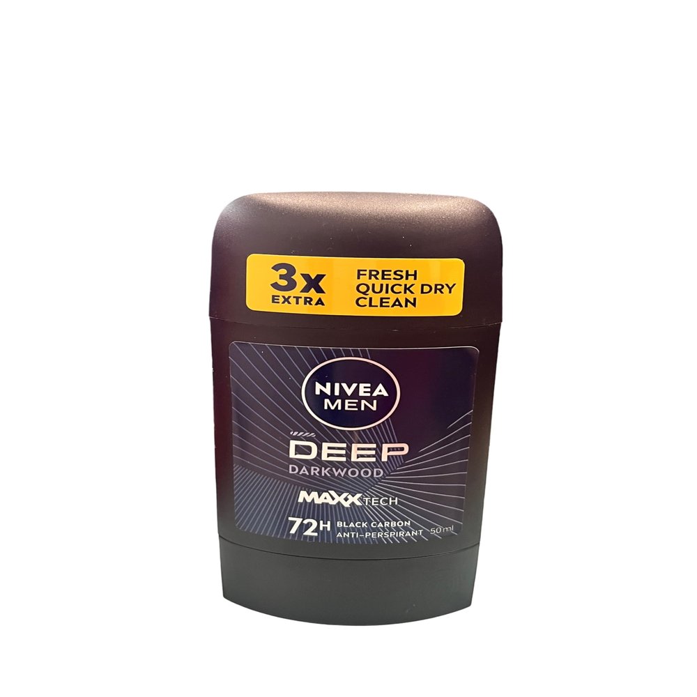 NIVEA MEN DEEP Black Carbon Antiperspirant Deodorant Stick, 48-Hour Protection, 2-Pack, 2 x 50 mL
