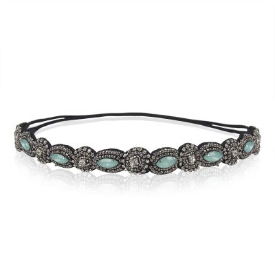 Vintage Black Queen Shiny Crystal Pearl Elastic Headband, 1H2004
