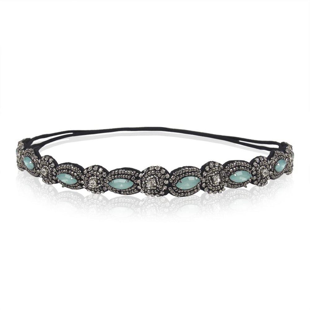 Vintage Black Queen Shiny Crystal Pearl Elastic Headband, 1H2004