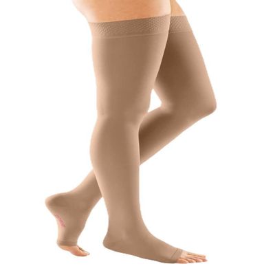 medi mediven forte Thigh-High Compression Stockings, CCL 3, Size II, Open Toe, Beige