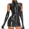 Women’s Sexy Lingerie Wet-Look Mini Dress, PU Leather Latex Party Clubwear with Zipper view 4