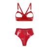 Hedmy Women's Red Patent Leather Lingerie Set, Push-Up Bra and Panties, Size L view 1