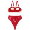 Hedmy Women's Red Patent Leather Lingerie Set, Push-Up Bra and Panties, Size L view 4