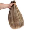 Larafona Human Hair Weft Bundles, Brown/Honey Blonde P4/27, Straight, 3-Pack, 100 g Each, 60 cm view 3