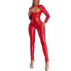 inlzdz Women's Wetlook Patent Leather Full-Body Catsuit with Zipper, Red, XL view 1