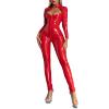 inlzdz Women's Wetlook Patent Leather Full-Body Catsuit with Zipper, Red, XL view 4