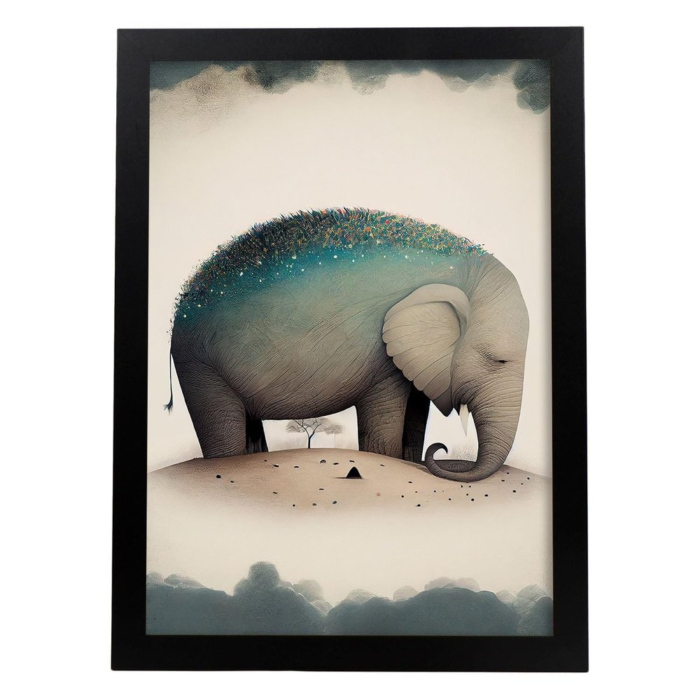 Nacnic Elephant Poster in Precision Style, Sleeping Animal Illustrations in Warm Colors for Children's Rooms, A4