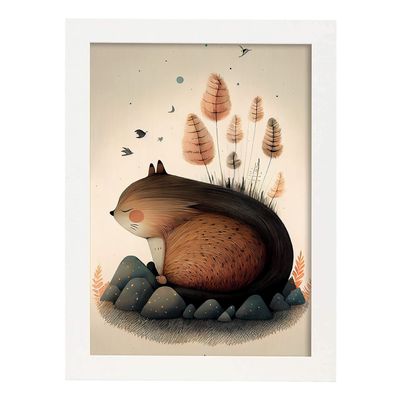 Nacnic Chipmunk Poster in Precision Style, Sleeping Animal Illustrations, A4 with White Frame