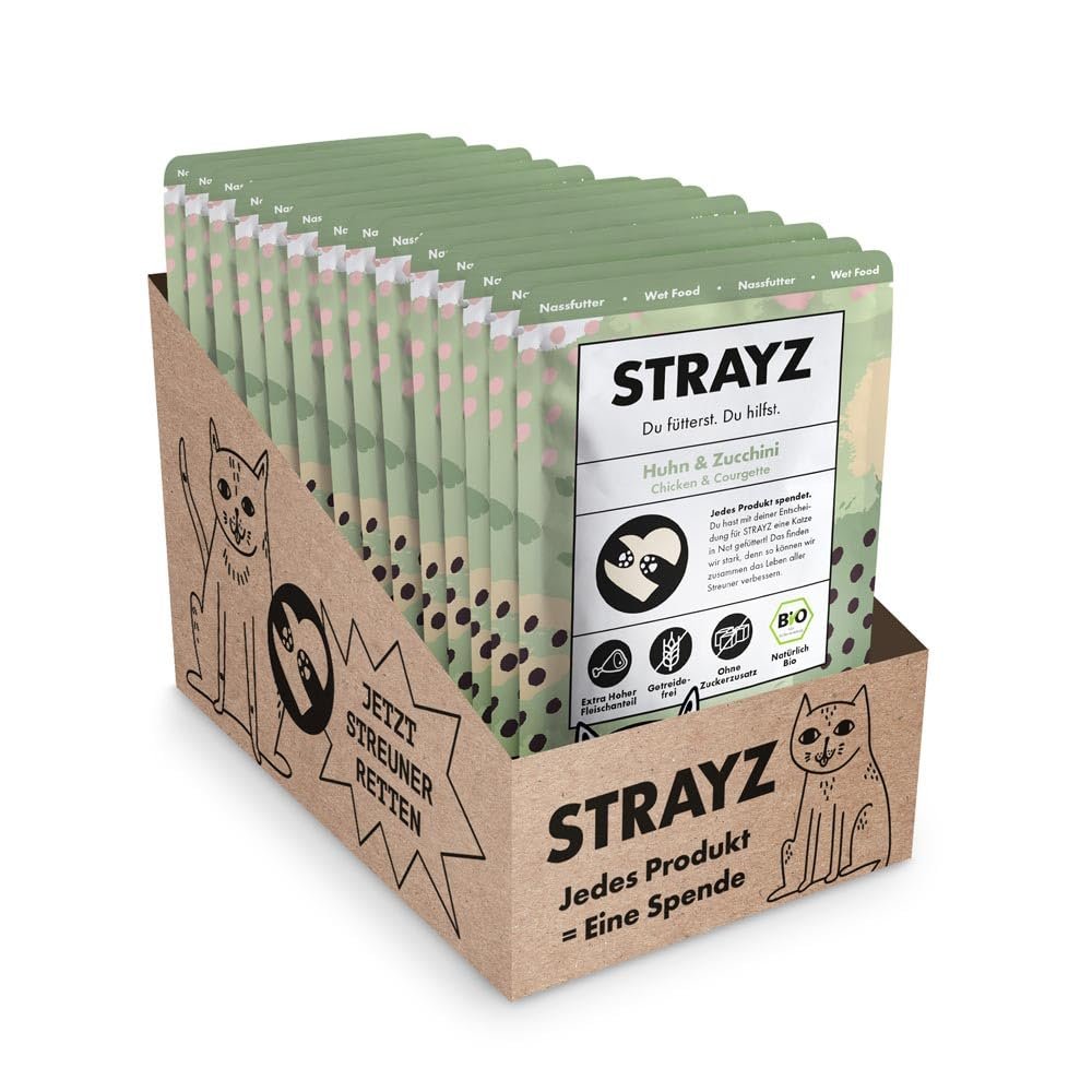 STRAYZ Organic Wet Cat Food Chicken & Zucchini | 14 x 85 g Pouches
