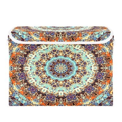 Storage Box with Lid, Indian Hippie Mandala Floral Pattern, Foldable Organizer, 41.9 x 32 x 30 cm