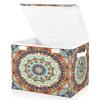 Storage Box with Lid, Indian Hippie Mandala Floral Pattern, Foldable Organizer, 41.9 x 32 x 30 cm view 2