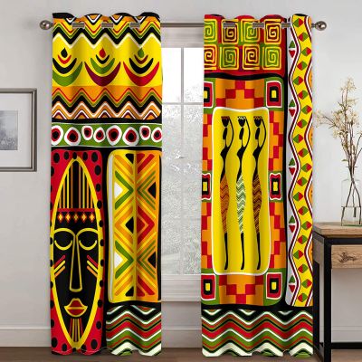 India Orange Yellow Blackout Curtains with Eyelets, 2 Panels, 140 x 250 cm
