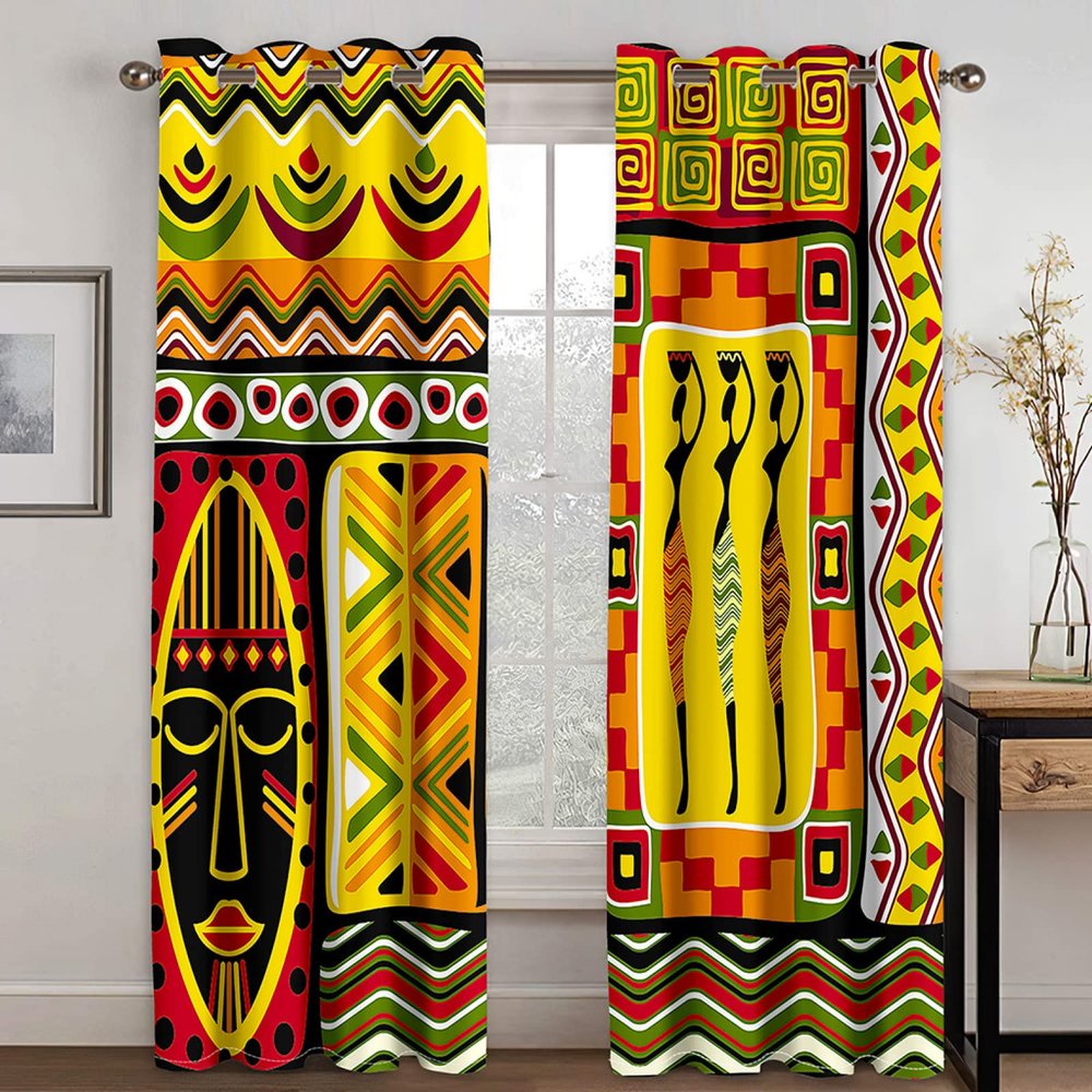 India Orange Yellow Blackout Curtains with Eyelets, 2 Panels, 140 x 250 cm