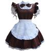 Cockjun Women's Maid Cosplay Lingerie Costume with Fake Collar, Headpiece, Apron, Bowknot Dress, Brown, S view 1