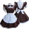Cockjun Women's Maid Cosplay Lingerie Costume with Fake Collar, Headpiece, Apron, Bowknot Dress, Brown, S view 2