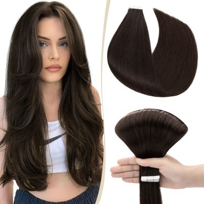 SEGO Tape Extensions, 10 Wefts, 25 g, 7A Straight 100% Remy Human Hair, Dark Brown #2, 55.88 cm
