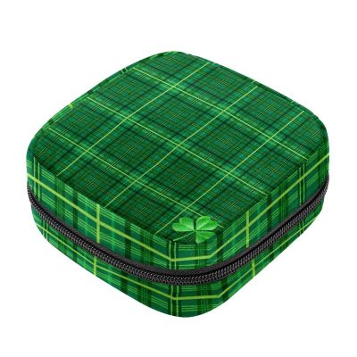 Zippered Menstrual Pad Bag for Women and Girls, St. Patrick’s Day Polyester Shamrock Design