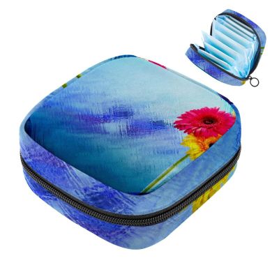 Sanitary Pad Storage Bag, Menstrual Cup Travel Case, Large-Capacity Organizer for Pads and Makeup, Colorful Flower Vase Design