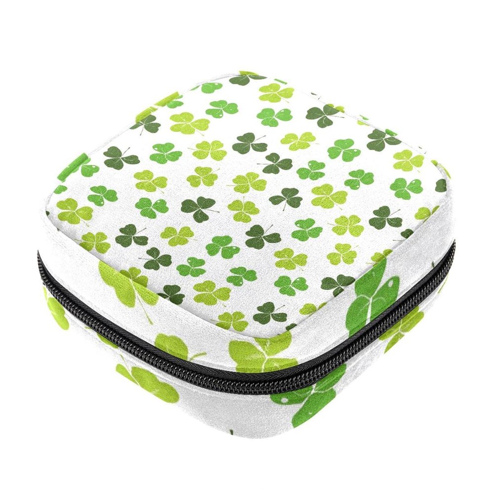 Patrick's Day Clover Menstrual Bag, Portable Sanitary Pad Storage Pouch for Girls and Women
