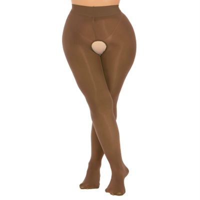 TSSOE Women's Sheer Mesh Open-Crotch Pantyhose, Coffee, One Size