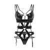 COOKOE Women's PU Leather Bralette and Mini Skirt Lingerie Set view 3