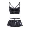 COOKOE Women's PU Leather Bralette and Mini Skirt Lingerie Set view 4