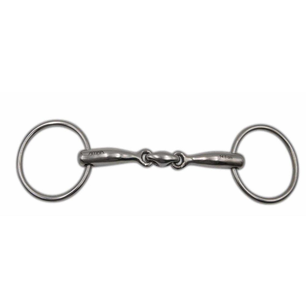 AMKA Double-Jointed Loose-Ring Snaffle Bit, Solid Stainless Steel, 14 mm, 65 mm Rings