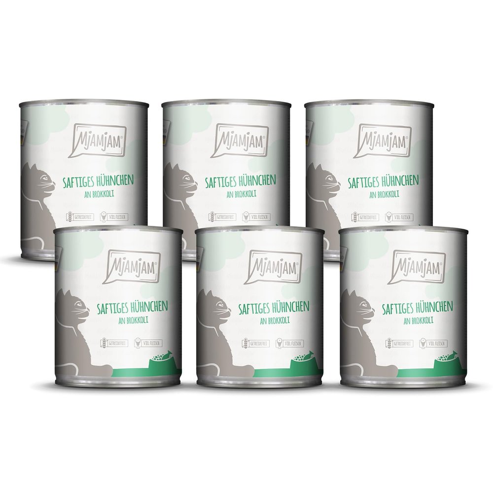 MjAMjAM - Premium Wet Cat Food - Juicy Chicken with Broccoli, 6-Pack (6 x 800 g), Grain-Free