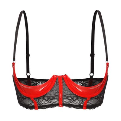 Women’s Red Lace Open-Bust Underwire Push-Up Bra, H 5XL