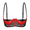 FEESHOW Women's Open-Bust Underwire Bra, Sheer Lace and Patent Leather, Red, 4XL view 1