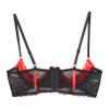 FEESHOW Women's Open-Bust Underwire Bra, Sheer Lace and Patent Leather, Red, 4XL view 3