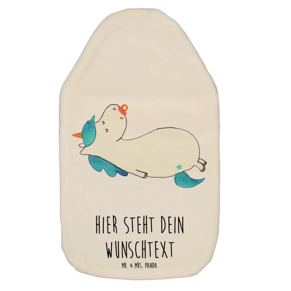 Mr. & Mrs. Panda Personalized Hot Water Bottle, Unicorn Pacifier - White