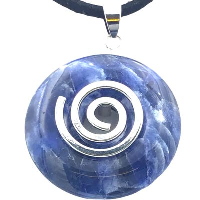 Steinfixx Premium Sodalite Donut, Optional Necklace with Silver- or Gold-Plated Pendant and 80 cm Leather Cord (Donut with Gold Spiral)