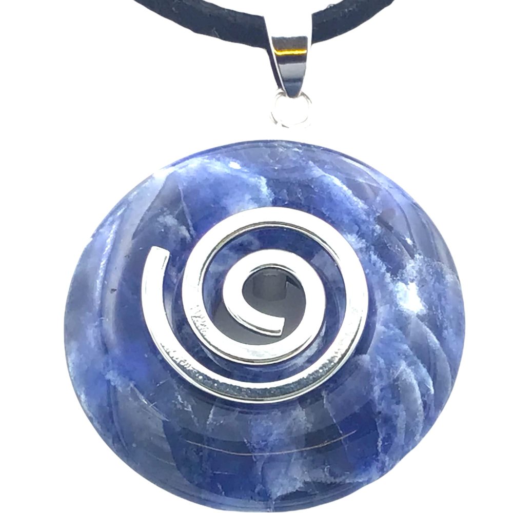 Steinfixx Premium Sodalite Donut, Optional Necklace with Silver- or Gold-Plated Pendant and 80 cm Leather Cord (Donut with Gold Spiral)