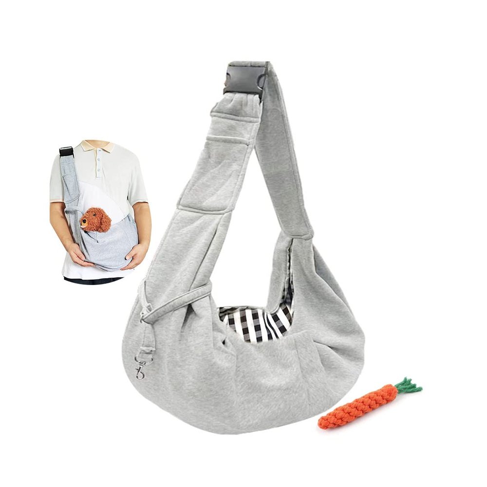 Treer Dog Carrier Sling for Small Dogs up to 7 kg, Adjustable Shoulder Strap, Light Gray