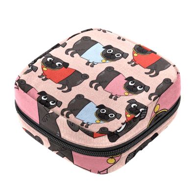 Menstrual Pouch with Zipper, Sanitary Pad and Tampon Bag for Women and Girls, Colorful Pug