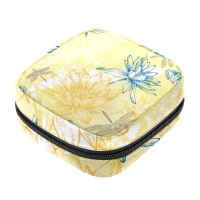 Zippered Menstrual Pad Bag for Women and Girls, Tampon Storage Pouch (Water Lilies, Dragonflies and Butterflies)