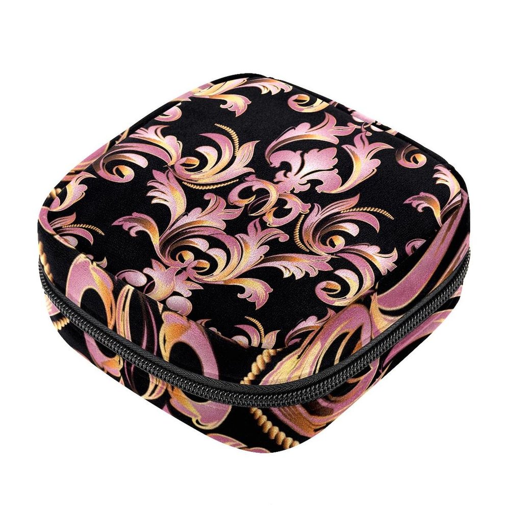 Zippered Menstrual Pad Storage Bag with Damask Floral Pattern