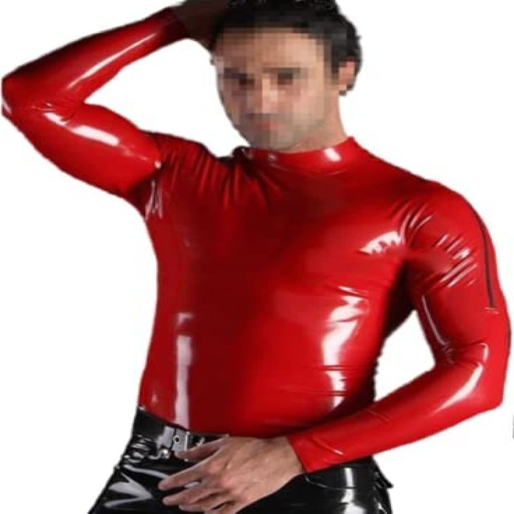 Men's Shoulder-Zip Fashion Sleeves Latex Top, Clear, XXL