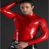 Men's Shoulder-Zip Fashion Sleeves Latex Top, Clear, XXL view 2