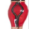 Long Latex Pencil Skirt with Back Lacing, Bodycon, Olive Green with Black, XL view 3