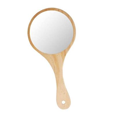 barenx 7 x Portable Wooden Handheld Makeup Mirror with Handle for Travel and Home
