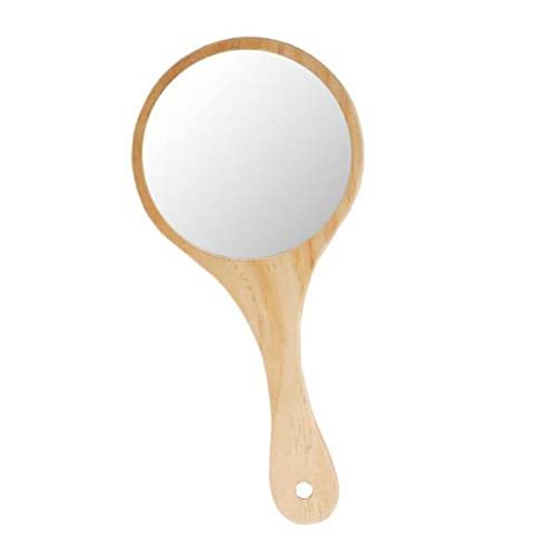 barenx 7 x Portable Wooden Handheld Makeup Mirror with Handle for Travel and Home