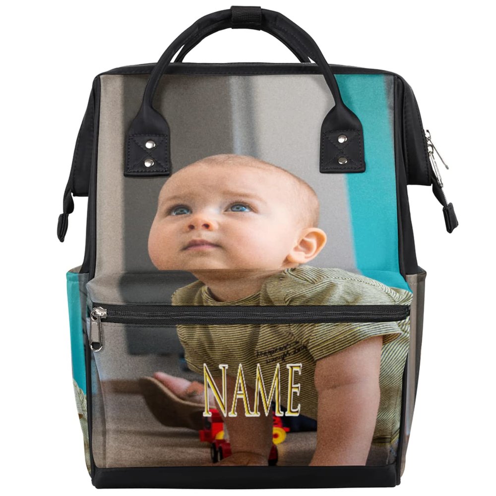 Ourtheme Personalized Diaper Backpack with Photo and Name/Text