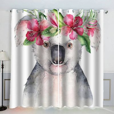 JIARKA Koala Curtains, 2 Panels, 3D Animal Print, Noise-Reducing Blackout Curtains, 220 x 215 cm